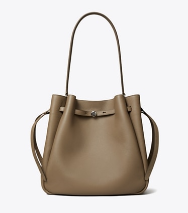 Tory Burch diseñador bolsos de hombro Bolso bucket grande Romy en Wild Mushroom frontal