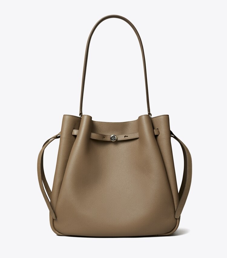Tory Burch diseñador bolsos de hombro Bolso bucket grande Romy en Wild Mushroom frente