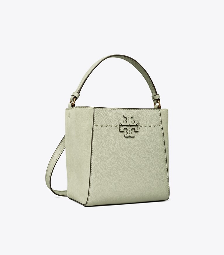 Tory Burch diseñador bolsos bandolera Bolso bucket McGraw pequeño en PINE FROST ángulo