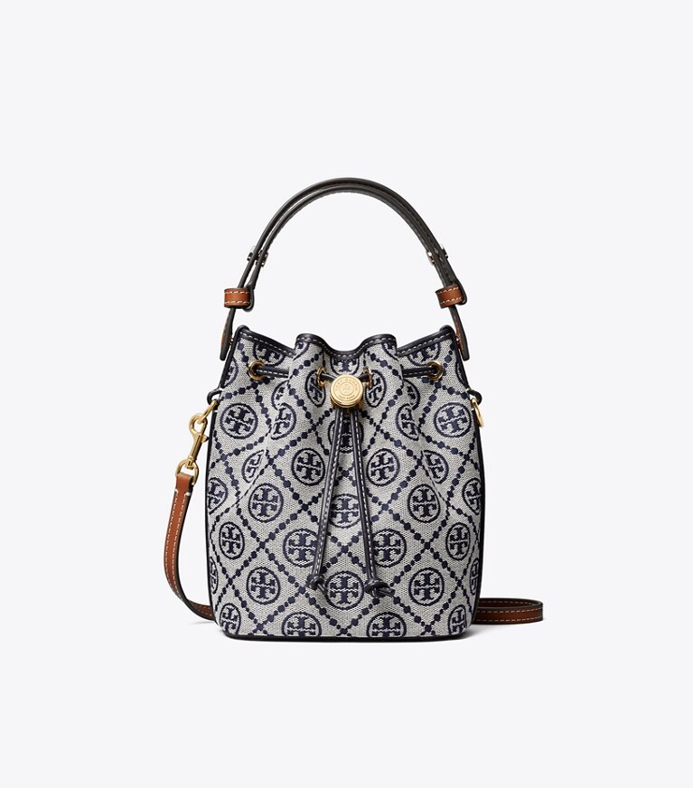 Tory Burch diseñador bolsos bandolera Bolso bucket mini con monograma en forma de T en Tory Navy frente