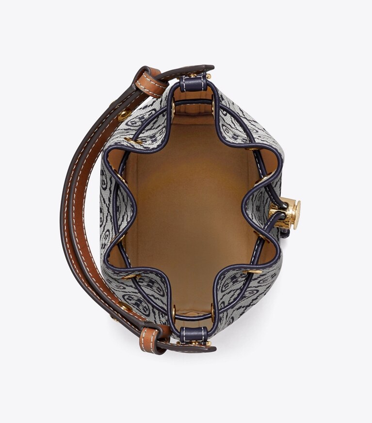 Tory Burch diseñador bolsos bandolera Bolso bucket mini con monograma en forma de T en Tory Navy vista superior