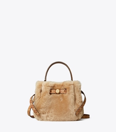 Tory Burch diseñador bolsos bandolera Bolso bucket mini de borreguillo Romy en Teddy frente