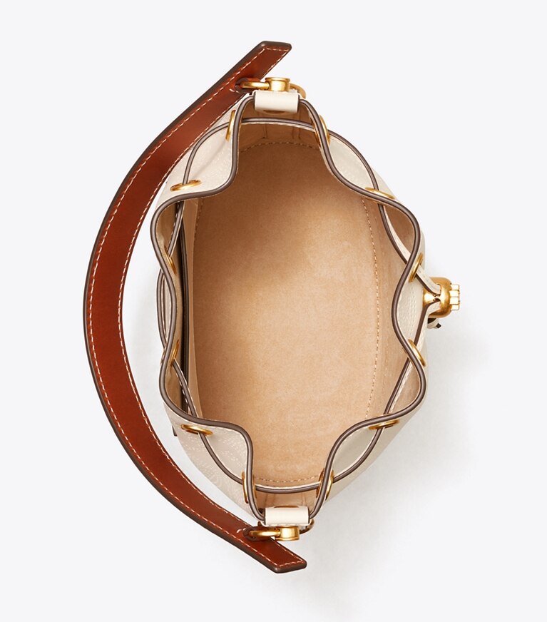 Tory Burch diseñador bolsos bandolera Bolso bucket perforado con monograma de T en NEW IVORY desde arriba