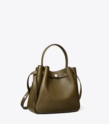Tory Burch diseñador bolsos bandolera Bolso bucket Romy en Dark Olive ángulo