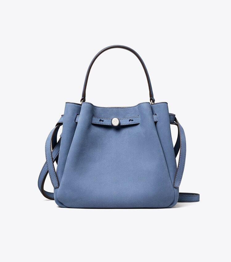 Tory Burch diseñador bolsos bandolera Bolso bucket Romy de nobuk en Soft Blue frente
