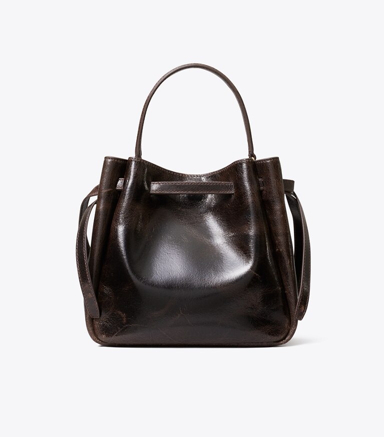 Tory Burch diseñador bolsos bandolera Bolso bucket Romy efecto desgastado en Dark Brown volver