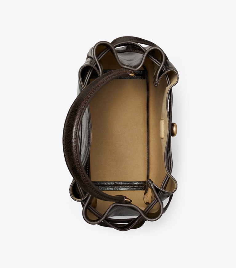 Tory Burch diseñador bolsos bandolera Bolso bucket Romy efecto desgastado en Dark Brown vista superior