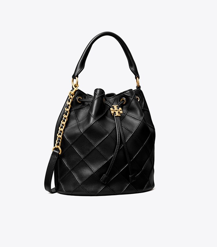 Tory Burch diseñador bolsos de hombro Bolso bucket suave grande Fleming en Black ángulo