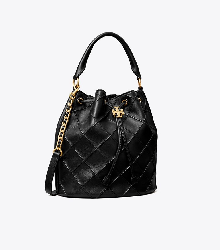 Tory Burch diseñador bolsos de hombro Bolso bucket suave grande Fleming en Black ángulo