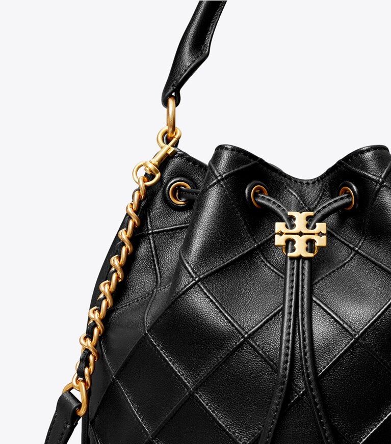 Tory Burch diseñador bolsos de hombro Bolso bucket suave grande Fleming en Black detalle