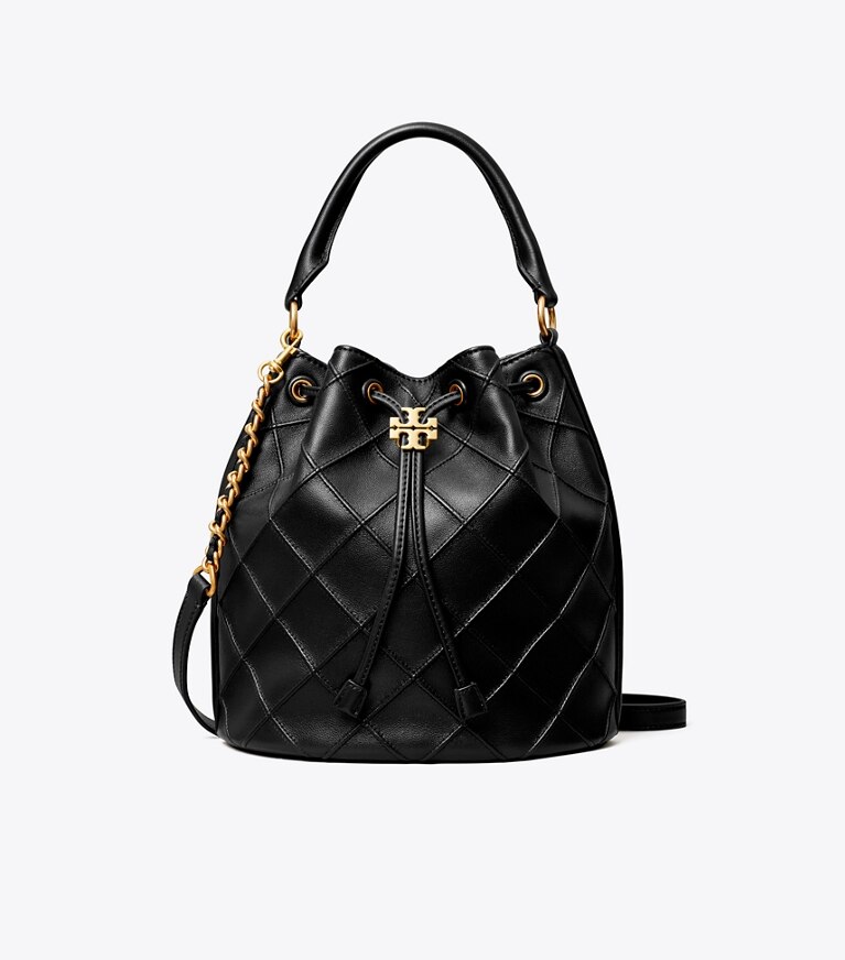 Tory Burch diseñador bolsos de hombro Bolso bucket suave grande Fleming en Black frente