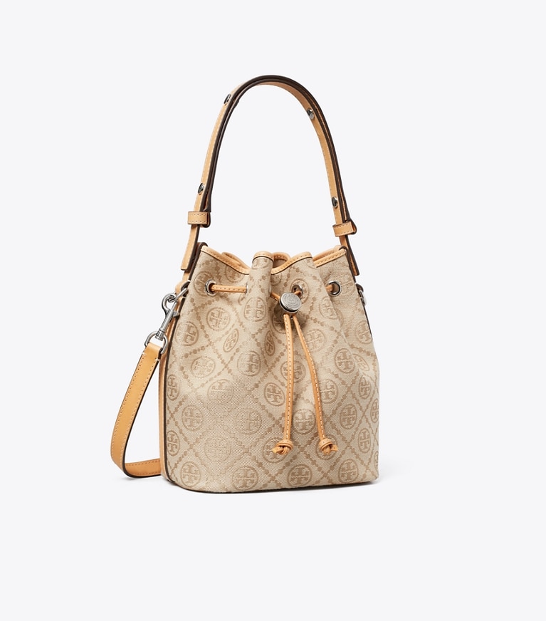 Tory Burch diseñador bolsos bandolera Bolso bucket T Monogram en Flax ángulo