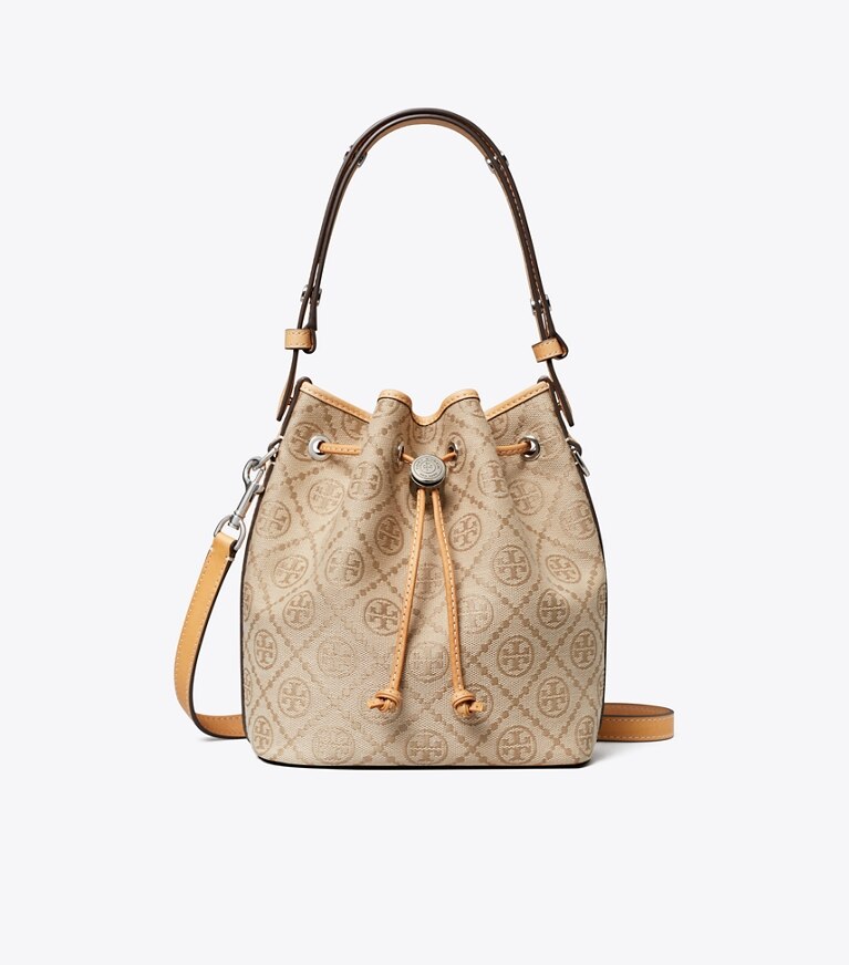 Tory Burch diseñador bolsos bandolera Bolso bucket T Monogram en Flax frontal