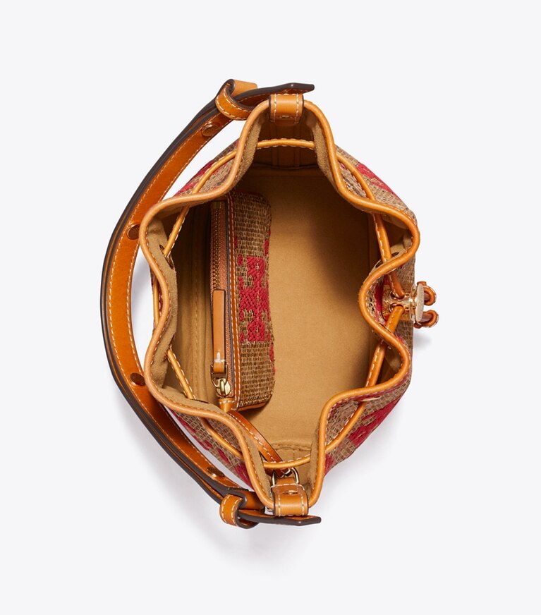 Tory Burch diseñador bolsos bandolera Bolso bucket tejido con monograma en T en Natural vista superior