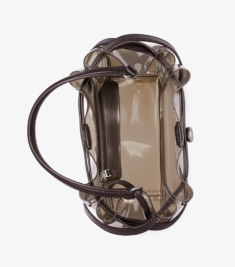 Tory Burch diseñador bolsos bandolera Bolso bucket transparente Romy en Root Beer Float vista superior