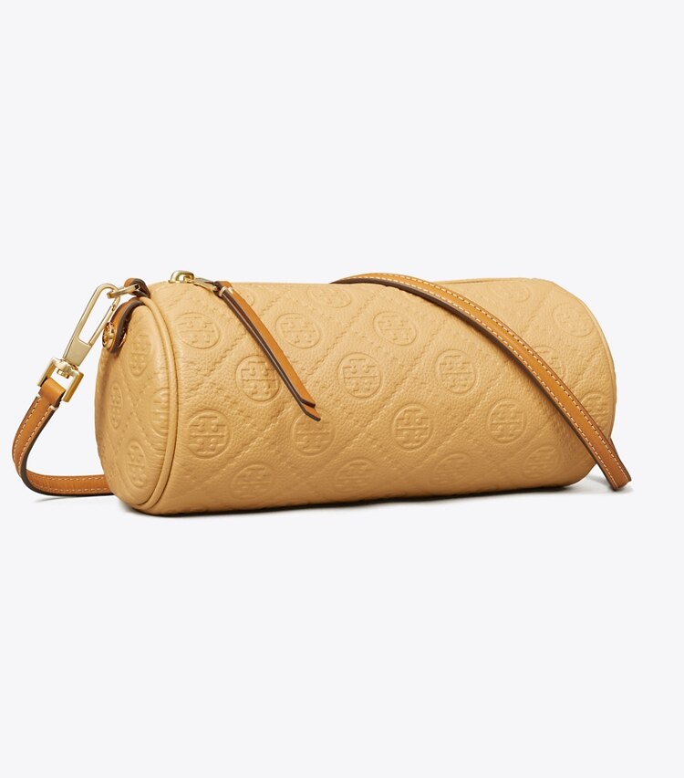 Tory Burch diseñador bolsos bandolera Bolso cilíndrico con monograma de T granulado en Biscotti ángulo