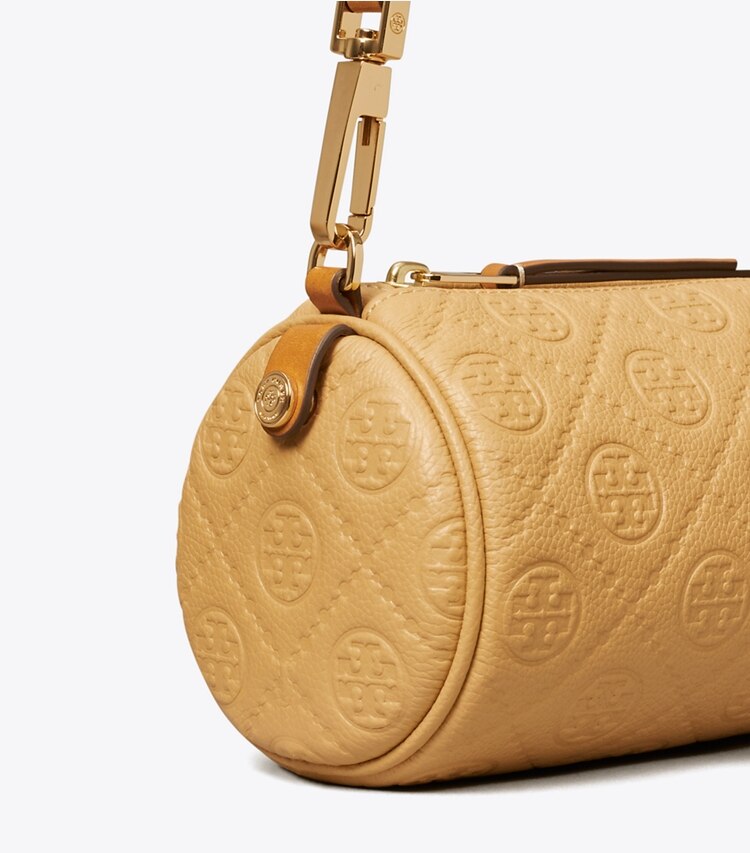 Tory Burch diseñador bolsos bandolera Bolso cilíndrico con monograma de T granulado en Biscotti detalle