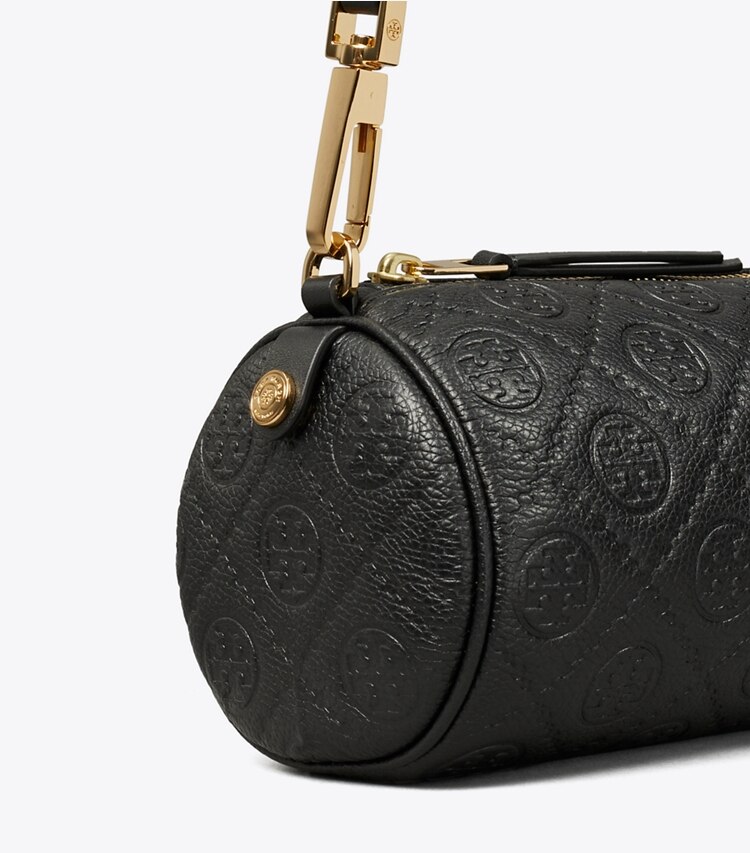 Tory Burch diseñador bolsos bandolera Bolso cilíndrico con monograma de T granulado en Black detalle