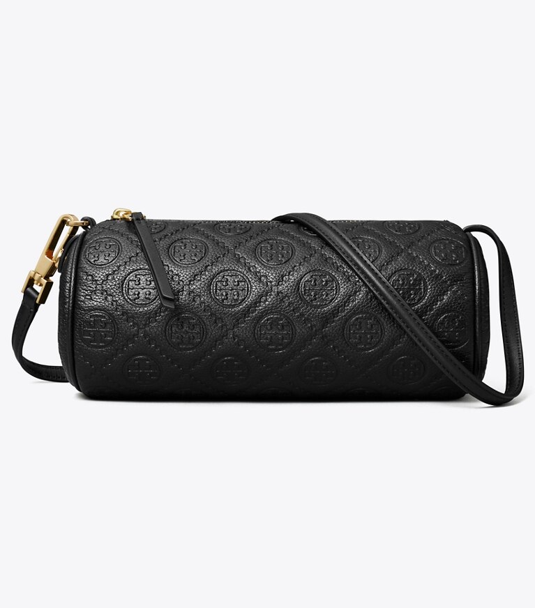 Tory Burch diseñador bolsos bandolera Bolso cilíndrico con monograma de T granulado en Black frontal