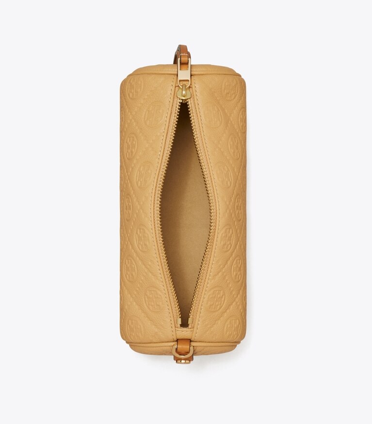 Tory Burch diseñador bolsos bandolera Bolso cilíndrico con monograma de T granulado en Biscotti desde arriba