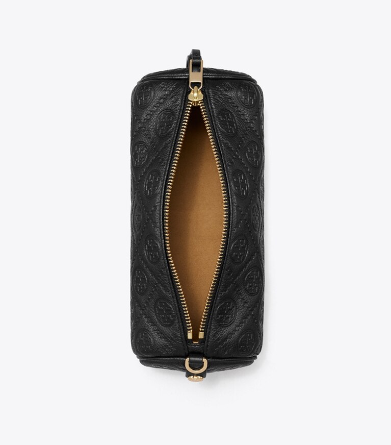 Tory Burch diseñador bolsos bandolera Bolso cilíndrico con monograma de T granulado en Black desde arriba