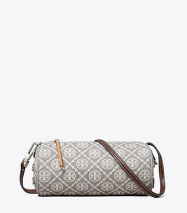 Tory Burch diseñador bolsos bandolera Bolso cilíndrico utilitario con monograma de T en Gray frontal