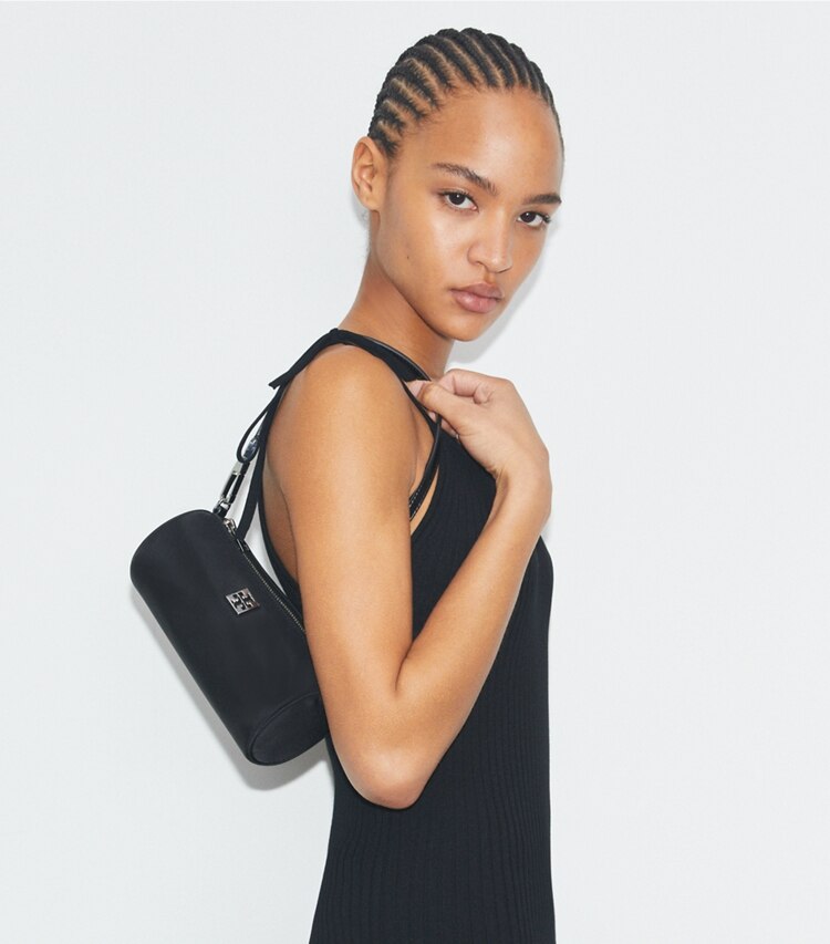 Tory Burch diseñador bolsos de hombro Bolso cilíndrico Virginia en Black accesorio en modelo