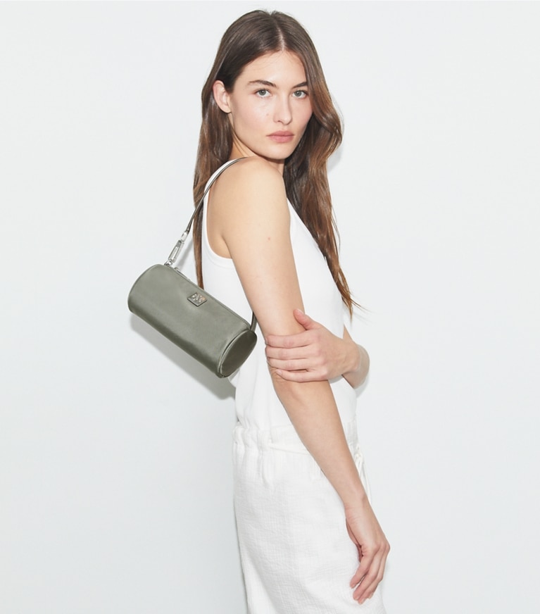 Tory Burch diseñador bolsos de hombro Bolso cilíndrico Virginia en Shale Rock accesorio en modelo