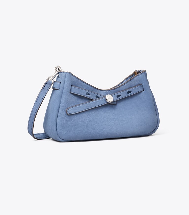 Tory Burch diseñador bolsos bandolera Bolso cruzado de nobuk con cierre superior Romy en Soft Blue ángulo