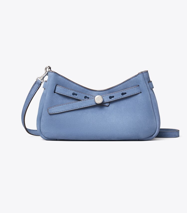 Tory Burch diseñador bolsos bandolera Bolso cruzado de nobuk con cierre superior Romy en Soft Blue frente