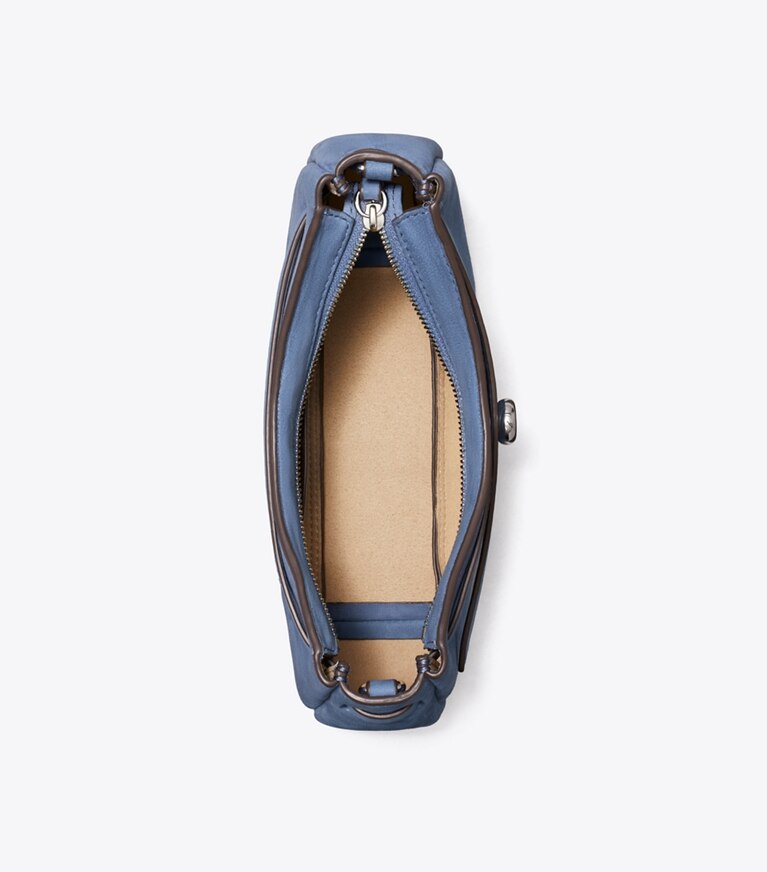 Tory Burch diseñador bolsos bandolera Bolso cruzado de nobuk con cierre superior Romy en Soft Blue vista superior