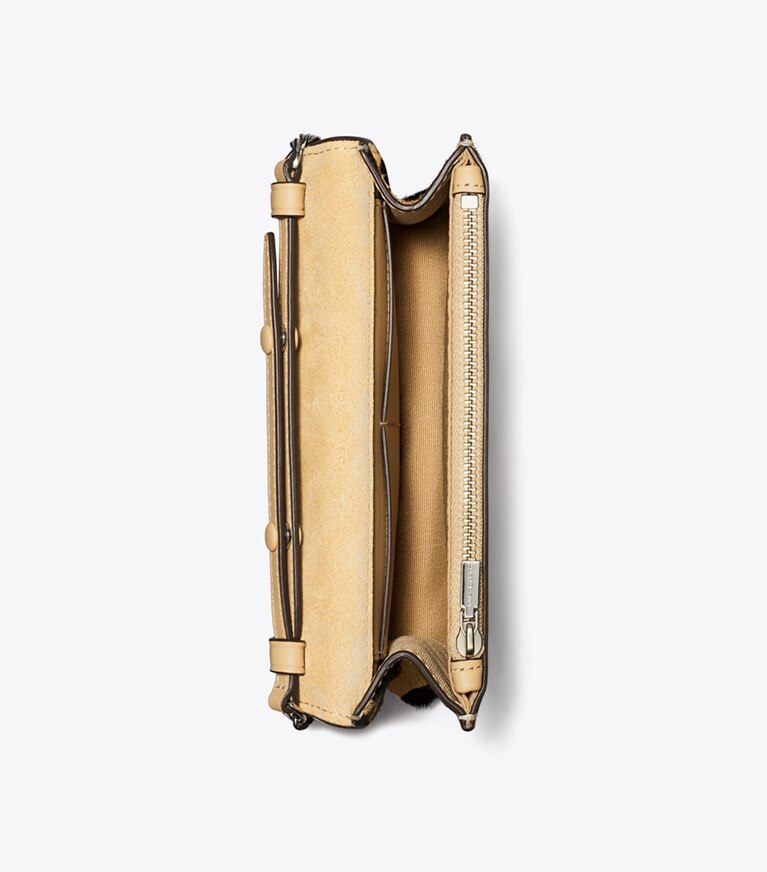 Tory Burch diseñador bolsos bandolera Bolso cruzado Mini Kira de pelo de ternera con asa superior en TRENCH / Black vista superior