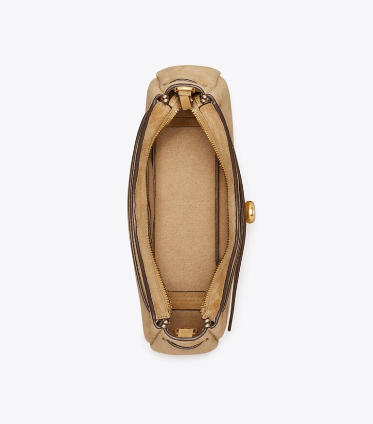 Tory Burch diseñador bolsos bandolera Bolso cruzado Romy de gamuza con cierre en la parte superior en Butter vista superior