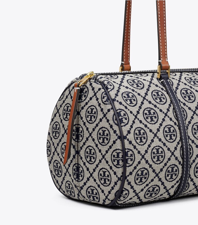 Tory Burch diseñador bolsos satchel Bolso de barril con monograma en T en Tory Navy detalle