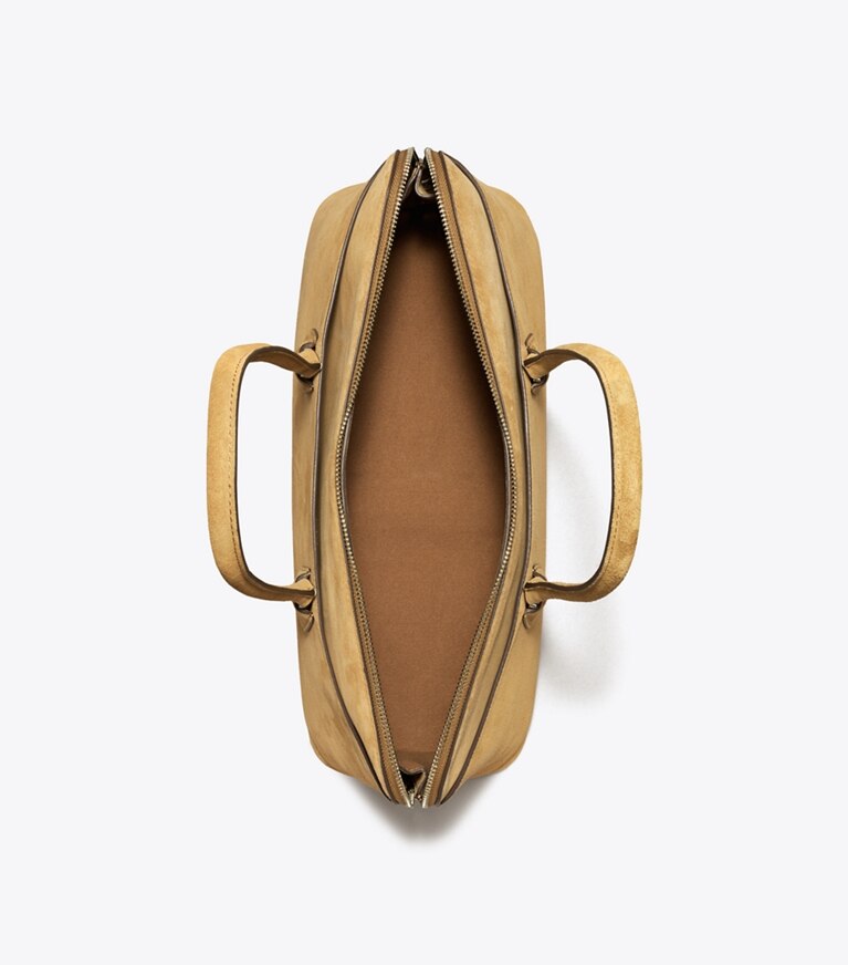Tory Burch diseñador bolsos satchel Bolso de gamuza con cierre Satchel en Toffee vista superior