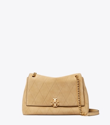 Tory Burch diseñador bolsos de hombro Bolso de gamuza de hombro acolchado Charlie en Stone frente
