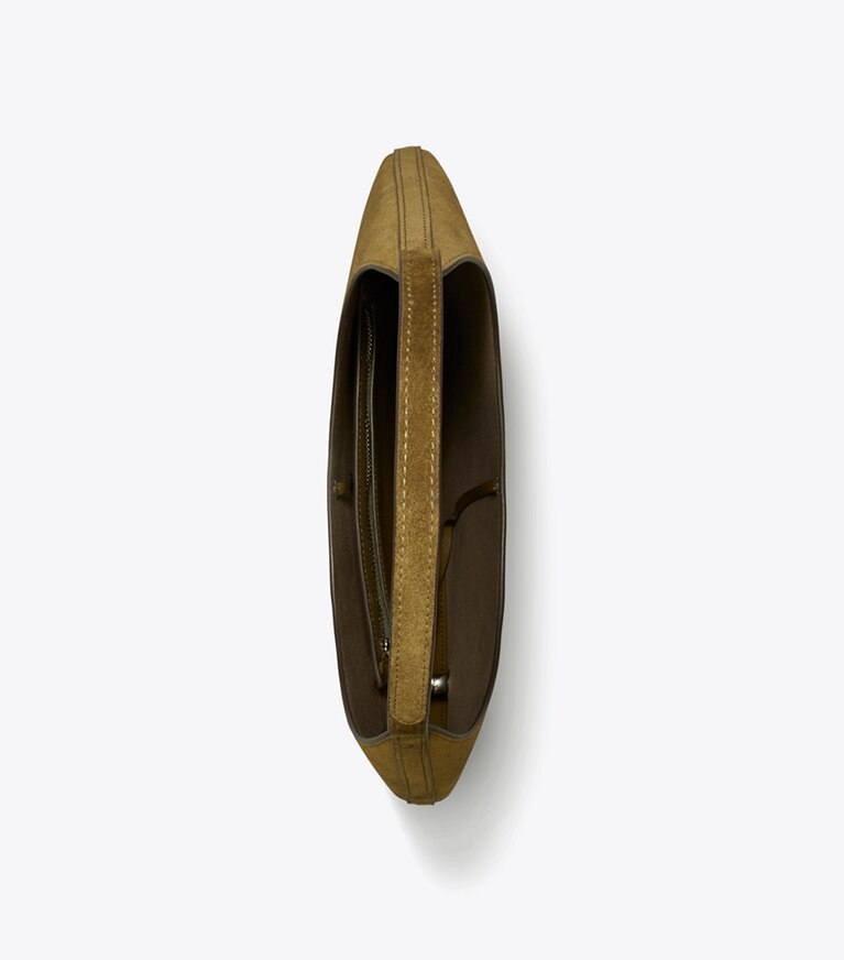 Tory Burch diseñador bolsos de hombro Bolso de gamuza perforada en Deep Olive vista superior
