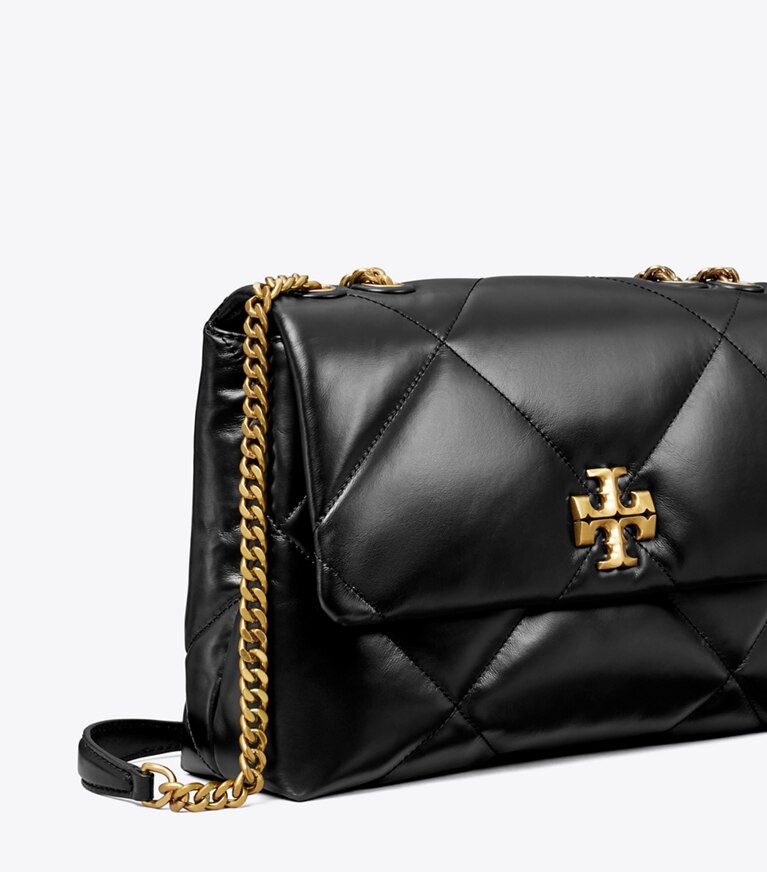 Tory Burch diseñador bolsos de hombro Bolso de hombro acolchado con formas de rombo Kira en Black detalle