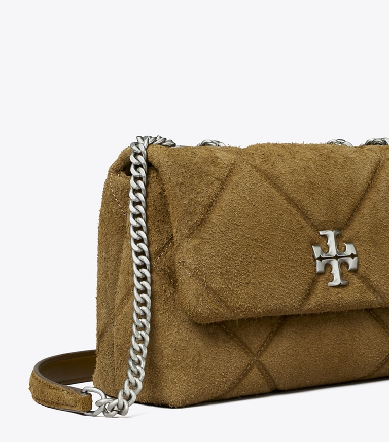 Tory Burch diseñador bolsos de hombro Bolso de hombro acolchado en patrón de rombos Kira en Deep Olive detalle