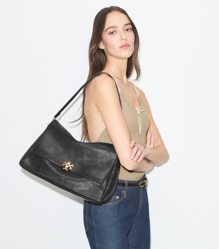 Tory Burch diseñador bolsos de hombro Bolso de hombro acolchado grande Charlie en Black accesorio en modelo