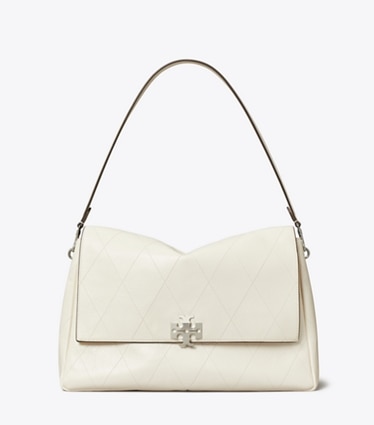 Tory Burch diseñador bolsos de hombro Bolso de hombro acolchado grande Charlie en Light Cream frontal