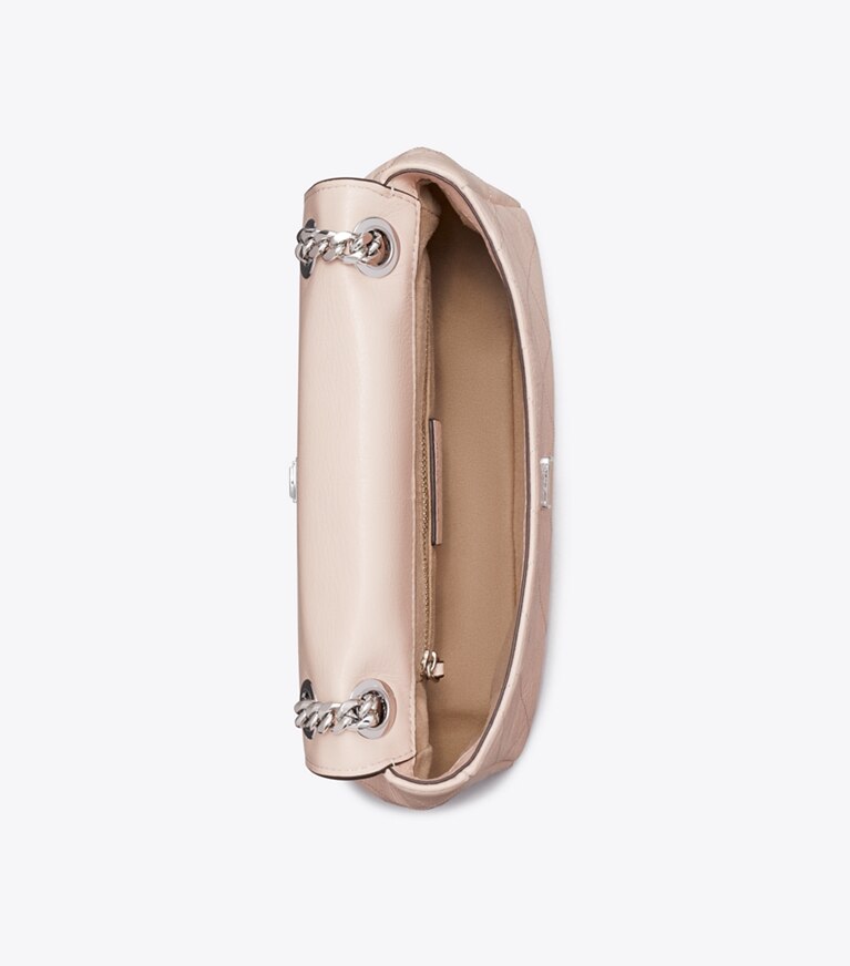 Tory Burch diseñador bolsos de hombro Bolso de hombro acolchado pequeño Charlie en Soft Pink vista superior