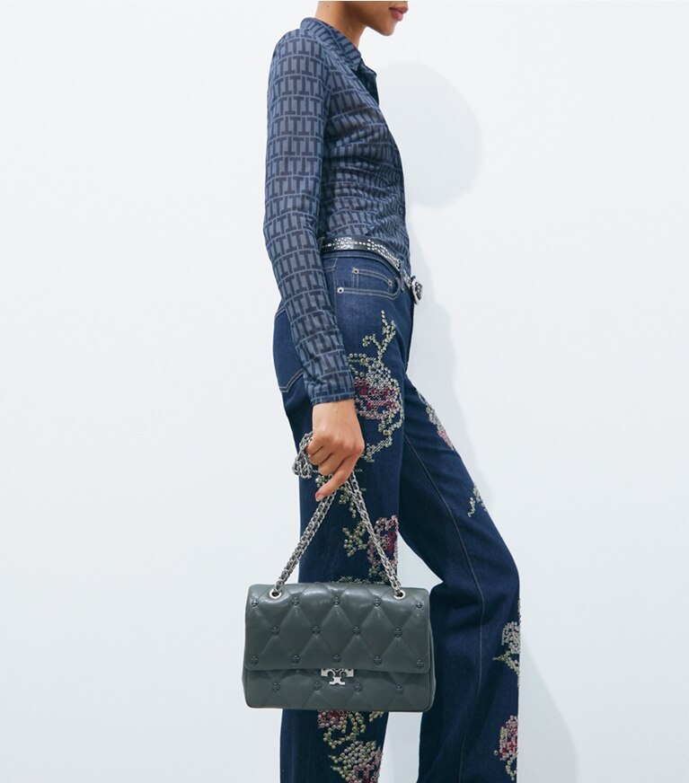 Tory Burch diseñador bolsos de hombro Bolso de hombro Bunny Knot en Obsidian adicional en modelo