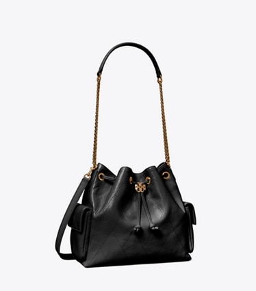 Tory Burch diseñador bolsos de hombro Bolso de hombro Charlie acolchado con cordón ajustable en Black ángulo