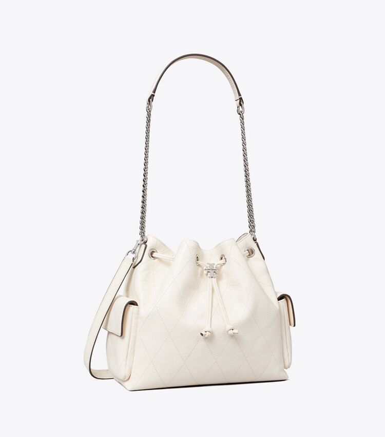 Tory Burch diseñador bolsos de hombro Bolso de hombro Charlie acolchado con cordón ajustable en Light Cream ángulo
