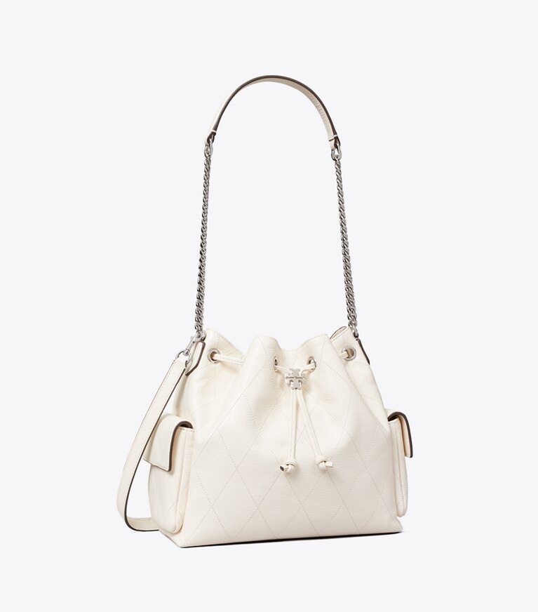Tory Burch diseñador bolsos de hombro Bolso de hombro Charlie acolchado con cordón ajustable en Light Cream ángulo