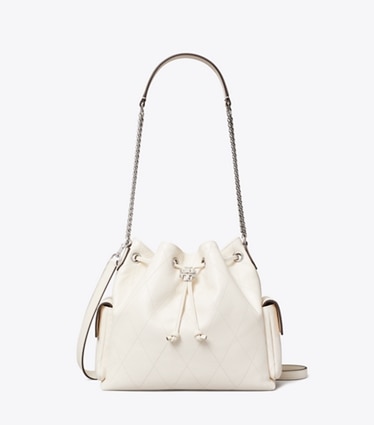 Tory Burch diseñador bolsos de hombro Bolso de hombro Charlie acolchado con cordón ajustable en Light Cream frontal