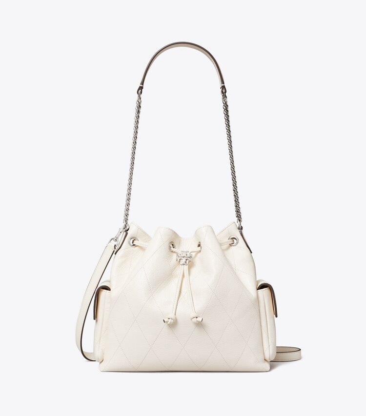 Tory Burch diseñador bolsos de hombro Bolso de hombro Charlie acolchado con cordón ajustable en Light Cream frente