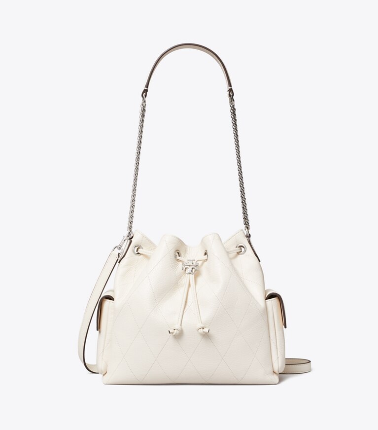 Tory Burch diseñador bolsos de hombro Bolso de hombro Charlie acolchado con cordón ajustable en Light Cream frente