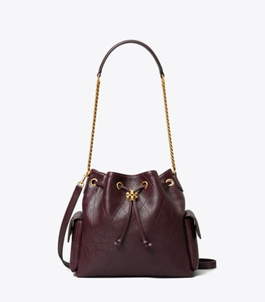 Tory Burch diseñador bolsos de hombro Bolso de hombro Charlie acolchado con cordón ajustable en Vintage Bordeaux frontal